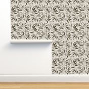 block print griege taupe leaves