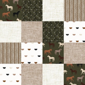 6" patchwork wholecloth: olive horses