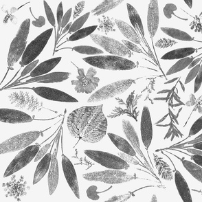 block print grey leaves