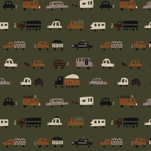 small olive cars and trucks + 13-2, mud, tawny, hickory, midnight