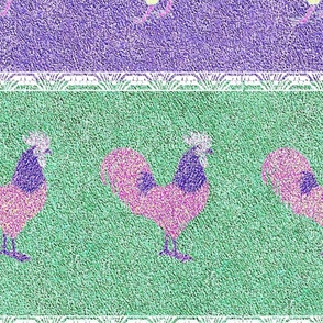 Rooster and Hen on Velvety  Pastel Stripes