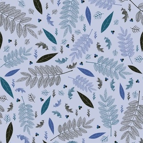 Fancy leafy floral pattern with blue tones 