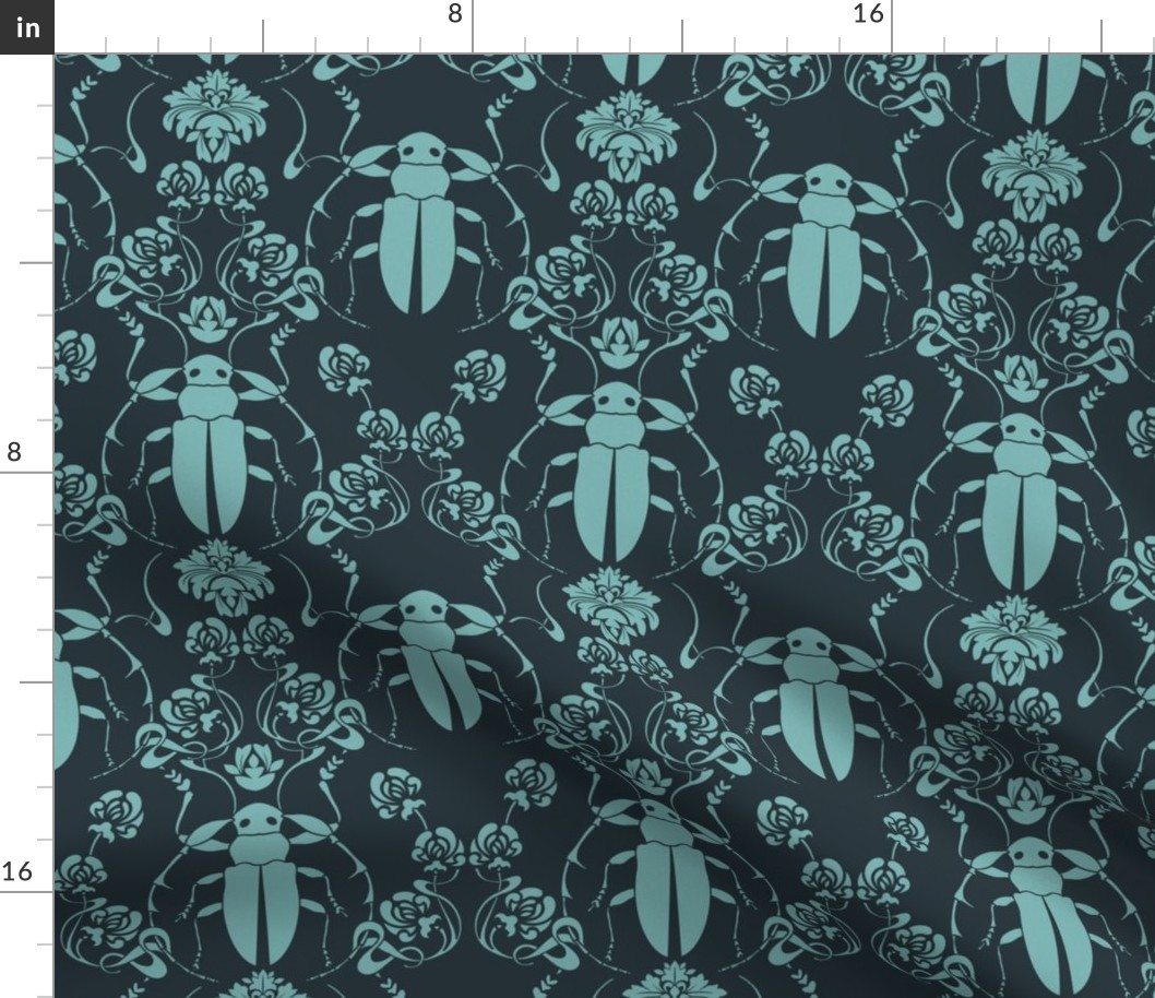 BUGGY DAMASK - PEACOCK BLUE ON TEAL