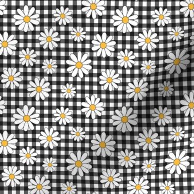 Small Scale - White Daisy Midnight Gingham