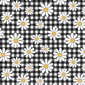Large Scale - White Daisy Midnight Gingham