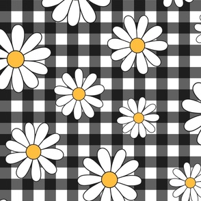 XL Scale - White Daisy Midnight Gingham