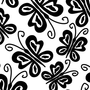 Charming Butterflies in Black on White (Large)