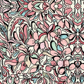 tapestry floral in pastels and black