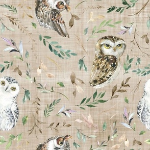 owl brown linen