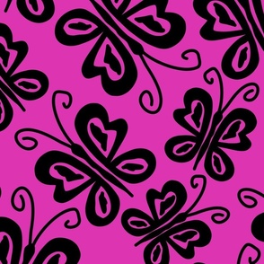 Charming Butterflies in Black on Pink (Large)