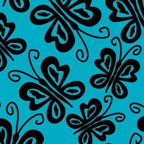 Charming Butterflies in Black on Teal (Large)