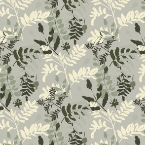 Tossed Leaves -gray green- (medium scale)