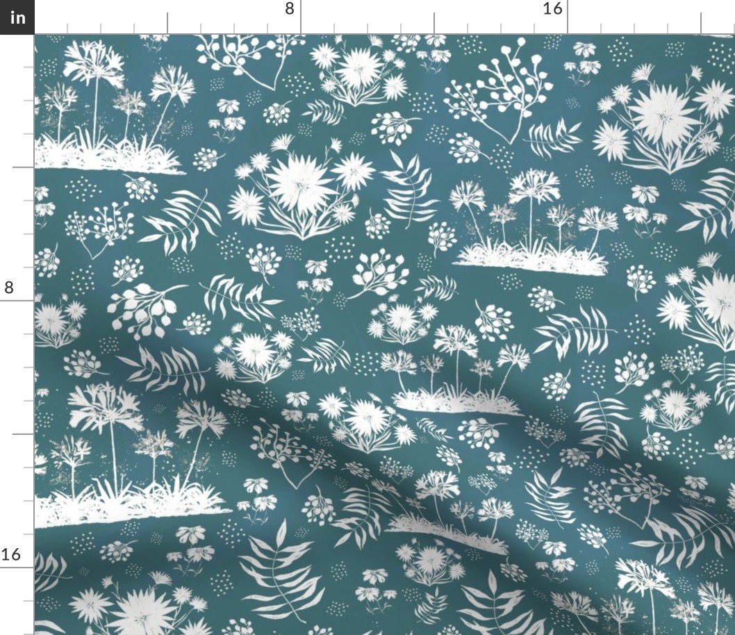 Blue and White Wild Flowers Pattern