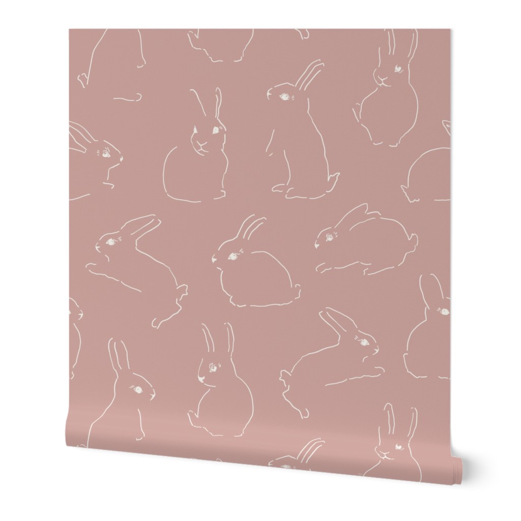 Lineart easter bunnies rabbits on Dusty Pink