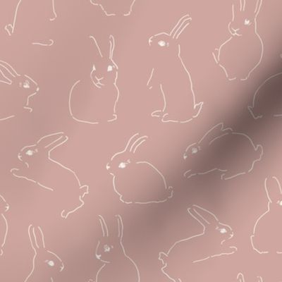 Lineart easter bunnies rabbits on Dusty Pink