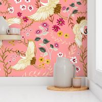 Chinoiserie Cranes on pink
