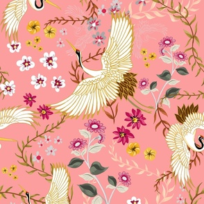 Chinoiserie Cranes on pink