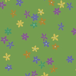 Charming Flowers in Very Peri and Bright Colors on Green (Large)