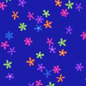 Charming Flowers in Bright Colors on Bright Blue (Large)