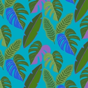 Charming Tropical Plants in Bright Colors on Teal (Medium)