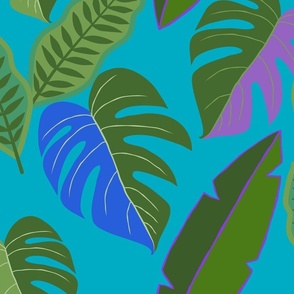 Charming Tropical Plants in Bright Colors on Teal (Large)