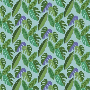 Charming Tropical Plants in Very Peri and Bright Colors on Light Blue (Small)