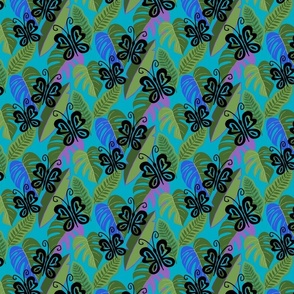 Charming Butterflies and Tropical Plants in Bright Colors on Teal (Small)