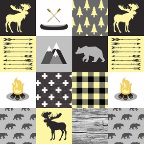 Woodland Camper Patchwork, Yellow & Black, 4x3 4.5”SQ 