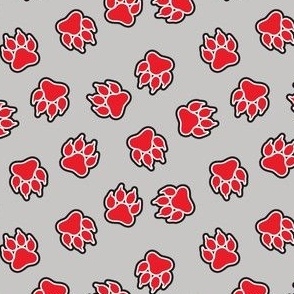 Red Tiger Wildcat Paw Prints on Gray