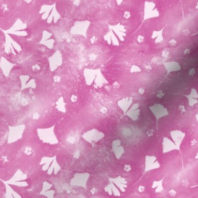 Ginkgo and Flower Sunprints on Shades of Berry Pink