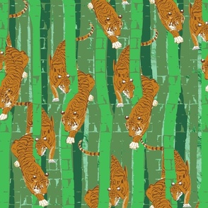 Tigers weaving in the bamboos forest