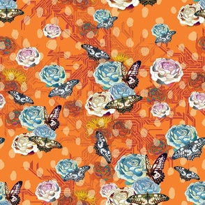 orange butterfly garden polka dot chinoiserie