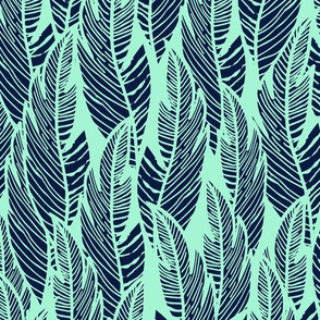 Jungle Palms - Mint on Midnight Blue - 32’ Repeat