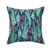 Jungle Palms - Midnight Blue, Mint on Hot Pink - 32” Repeat