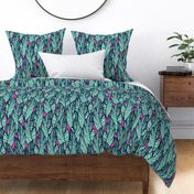 Jungle Palms - Midnight Blue, Mint on Hot Pink - 32” Repeat