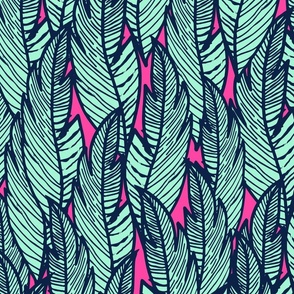 Jungle Palms - Midnight Blue, Mint on Hot Pink - 32” Repeat