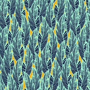 Jungle Palms - Midnight Blue, Mint & Marigold - 16" Repeat