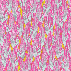 Jungle Palms - Mint, Hot pink on Chartreuse - 16" Repeat