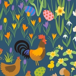 Easter egg hunt, spring garden - dark grey  by Cecca Designs