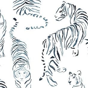Watercolor indigo tigers jumbo