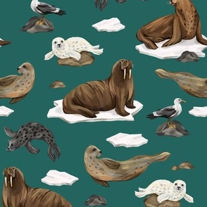 Seals and walruses (emerald)