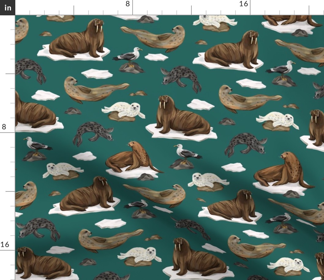 Seals and walruses (emerald)