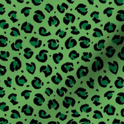 Boho leopard animal print spotted cheetah fur modern style raw brush st patrick's day green black on apple green  SMALL 