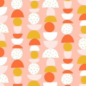 Abstract Shapes V1: Mod Art Shape Collage Pink Red Gold Yellow and White Semi Half Circles - Medium