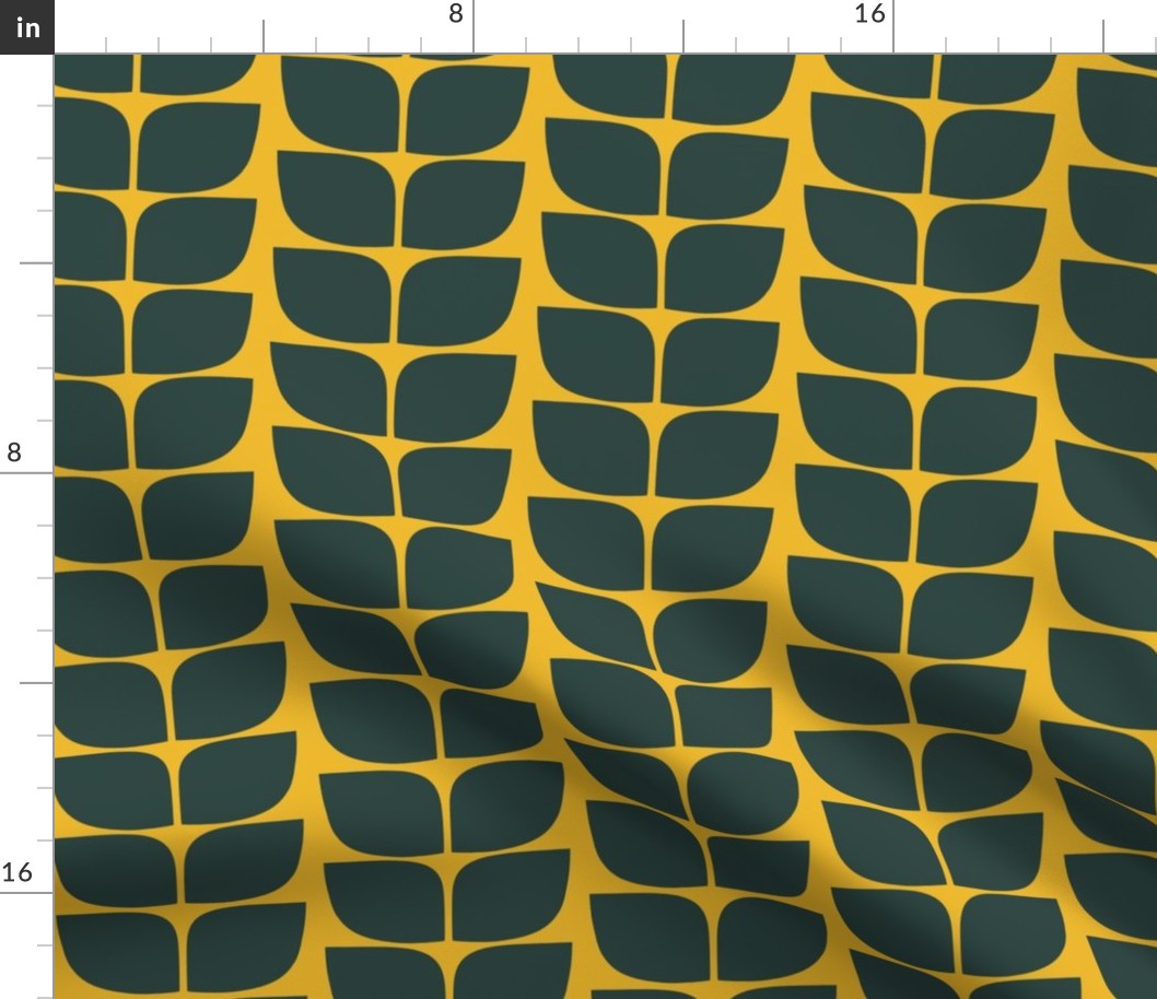 Mod Art Leaves V1: Contemporary Geometric Palm Springs Desert Abstract Leaf Shapes in Green and Yellow - Medium