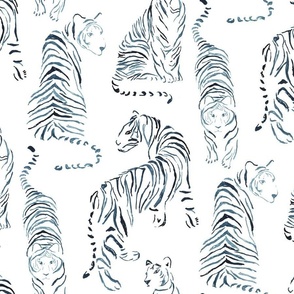 Watercolor indigo tigers medium