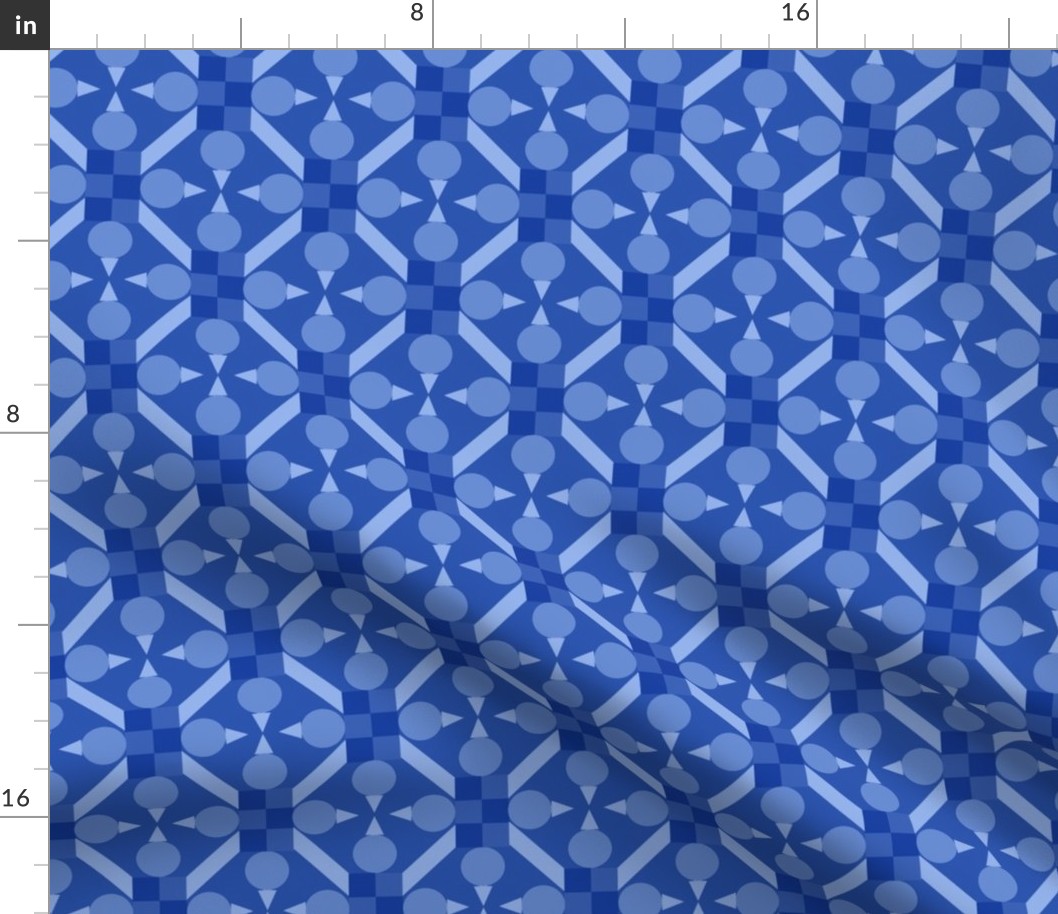 TRV2 - Medium - Topsy Turvy Geometric Grid in Tonal Blues