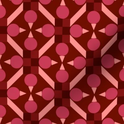 TRV4 - Medium - Topsy Turvy Geometric Grid in Garnet Red and Pink