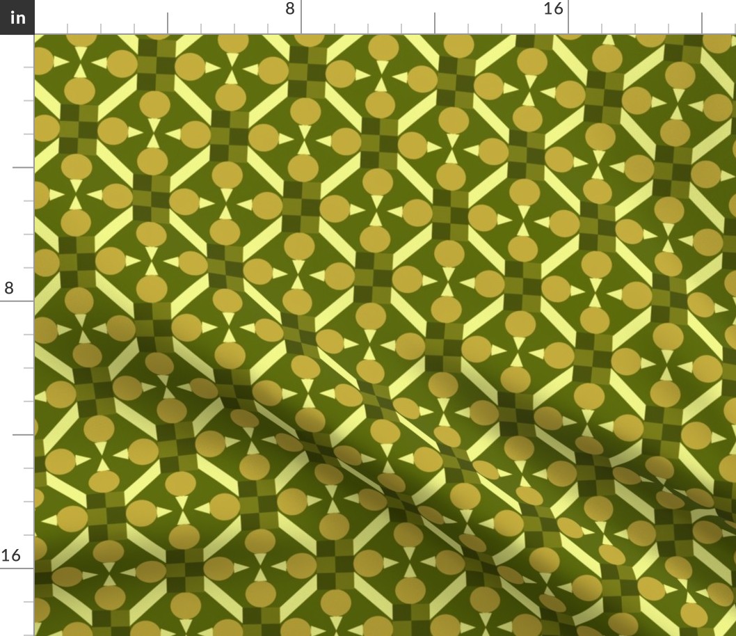 TRV5 - Medium - Topsy Turvy Geometric Grid in Olive Green and Yellow