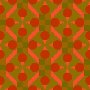 TRV7 - Medium -  Topsy Turvy Geometric Grid in Orange and Olive Green